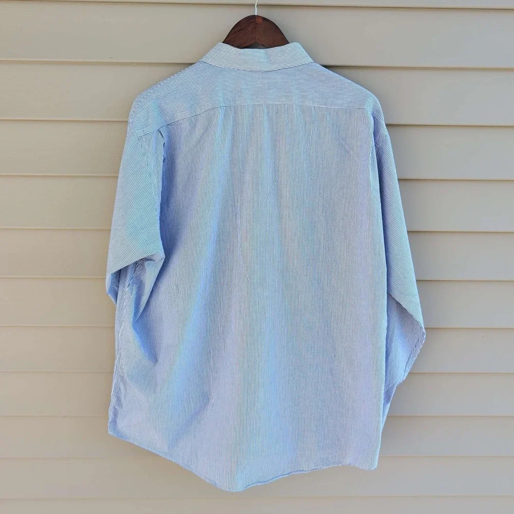Burberrys Button Down Shirt Mens 17.5 34 Blue White Striped Vintage USA Made
